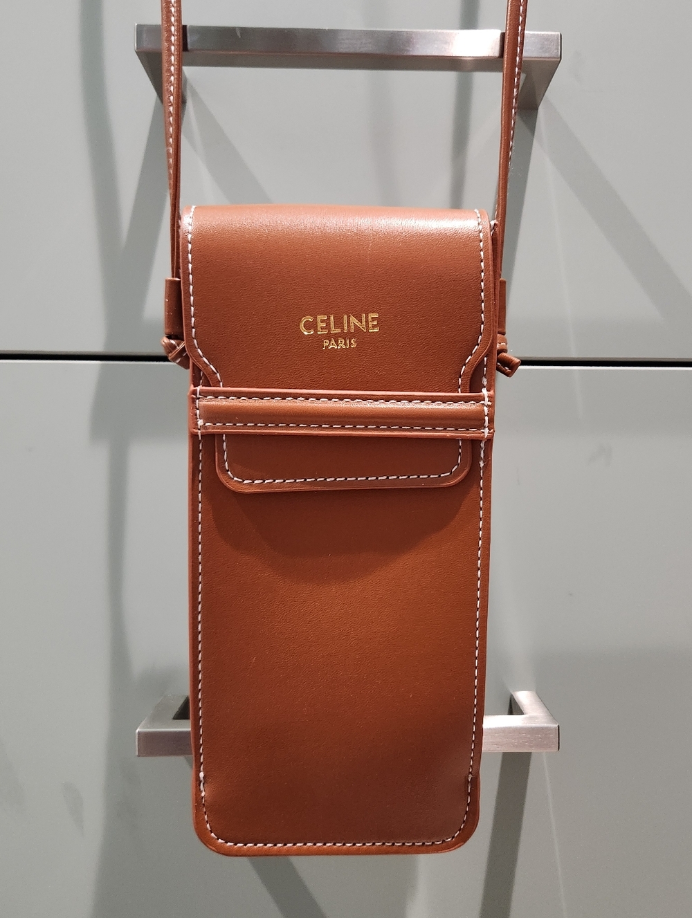 Celine Brown Leather Crossbody Phone Pouch